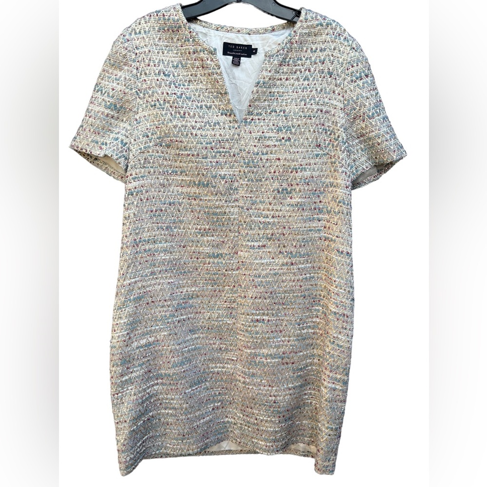 TED BAKER TWEED MINI DRESS Multi Colored with Gold Size 4